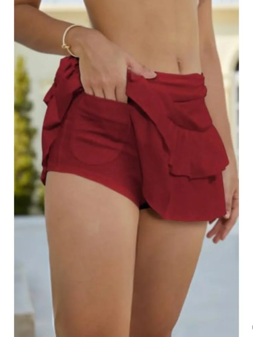 Y2K Ruffle Tiered Low Rise Mini Skirt with Built-In Shorts, High Stretch
